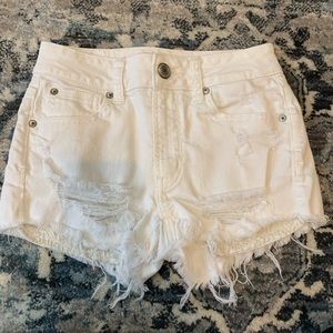 AEO white denim shorts